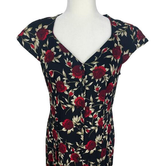 Vtg Betsy Lauren Floral Rayon Button Front Midi Dress Size 10 Feminine Romantic - Picture 3 of 11